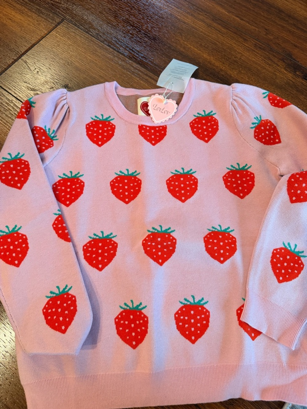 Pink Strawberry-Print Crewneck Sweater